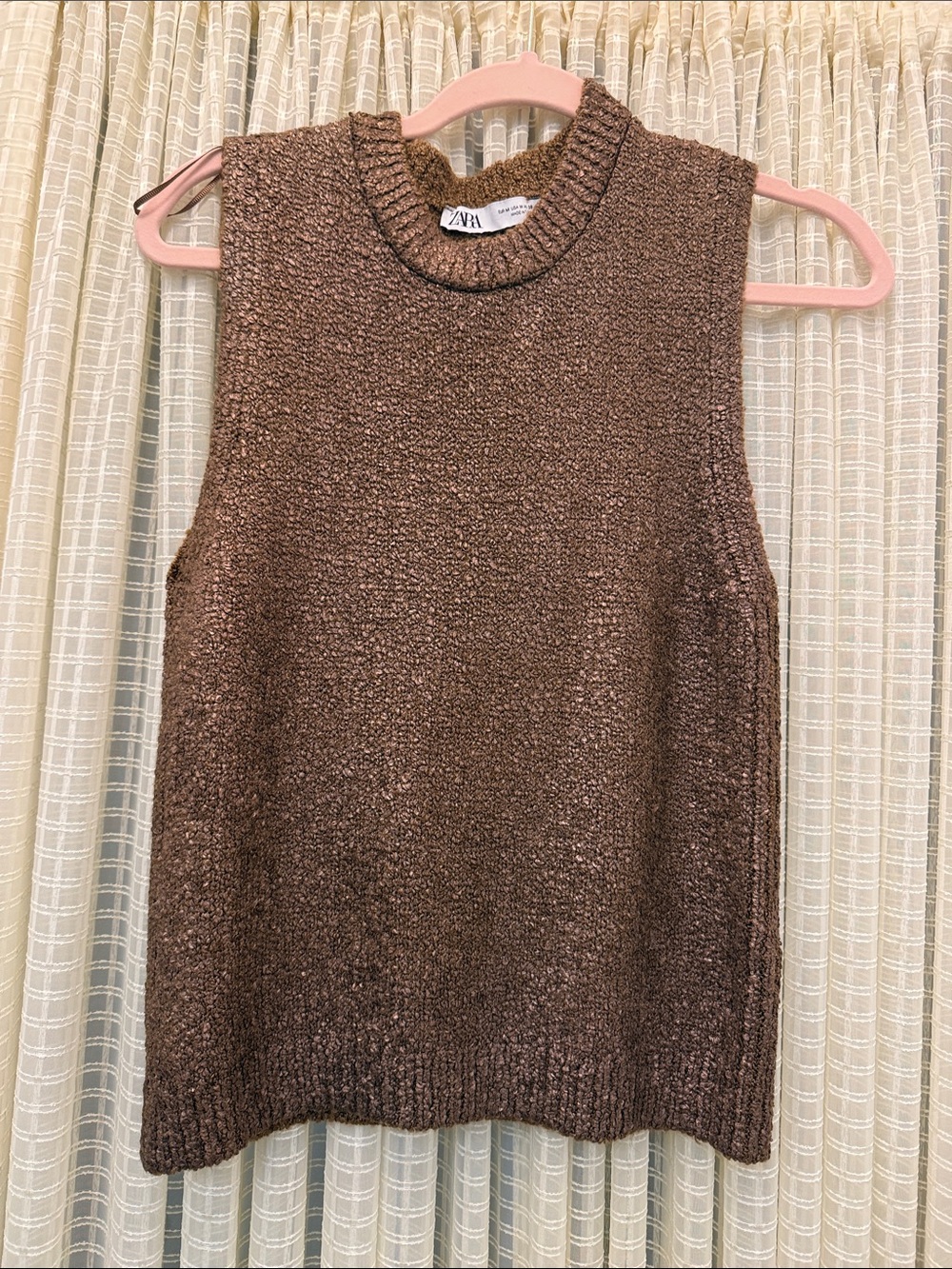 Zara Metallic Brown Sleeveless Crewneck Sweater